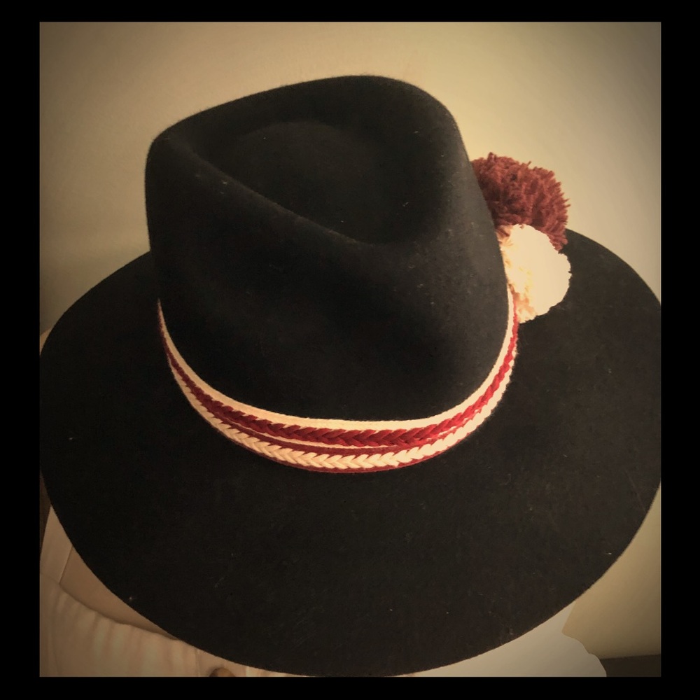 SOLD!! Not for sale. NEW! Black wool boho fedora w/woven tassels band!